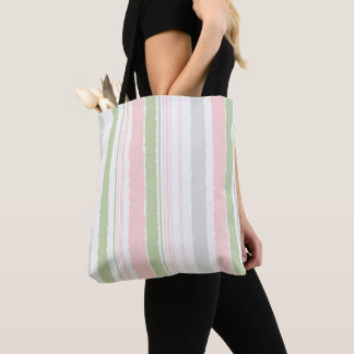 Pastel Pink Sage Green Watercolor Striped Tote Bag