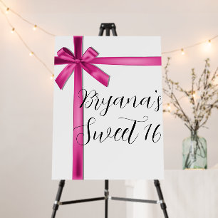 Pastel Pink Satin Ribbon Bow Sweet 16 Birthday  Foam Board