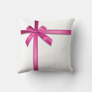 Pastel Pink Satin Ribbon Bow  Throw Pillow