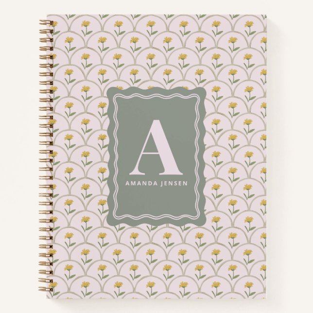 Pastel Pink Scallop Floral Personalized  Notebook (Front)