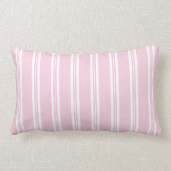 Pastel Pink Scotch Rule Ticking Stripe Lumbar Pillow by AnyTownArt at Zazzle