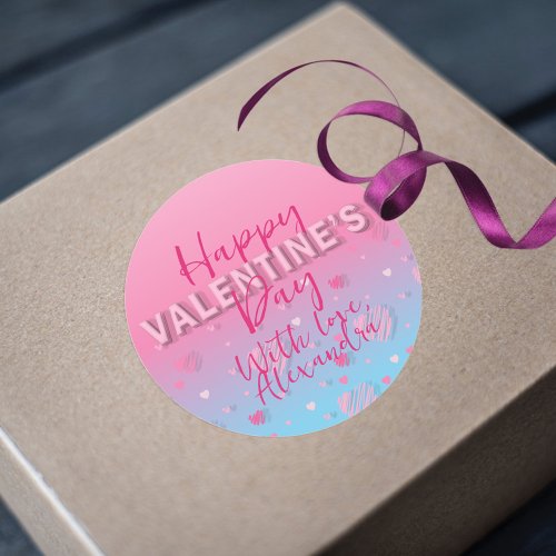 Pastel Pink Scribble Hearts Happy Valentines Day Classic Round Sticker