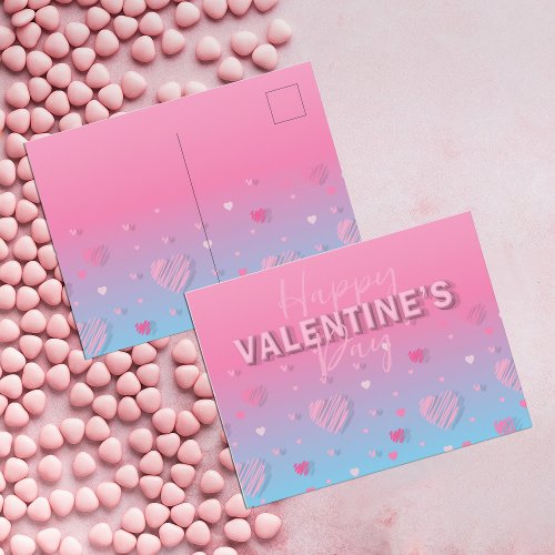 Pastel Pink Scribble Hearts Happy Valentines Day Postcard