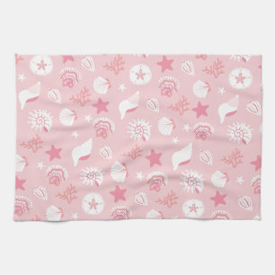 Pastel Pink Sea Shells and Coral Seamless Pattern Kitchen Towel