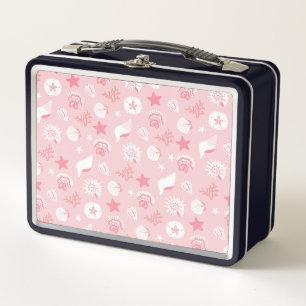 Pastel Pink Sea Shells and Coral Seamless Pattern Metal Lunch Box