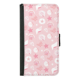 Pastel Pink Sea Shells and Coral Seamless Pattern Samsung Galaxy S5 Wallet Case