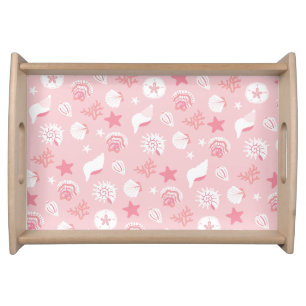 Pastel Pink Sea Shells and Coral Seamless Pattern Serving Tray