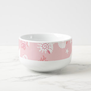 Pastel Pink Sea Shells and Coral Seamless Pattern Soup Mug