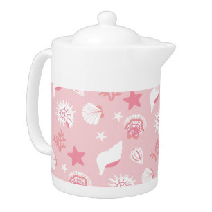 Pastel Pink Sea Shells and Coral Seamless Pattern Teapot