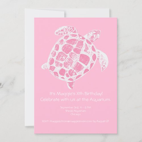Pastel Pink Sea Turtle Birthday Party Invitation