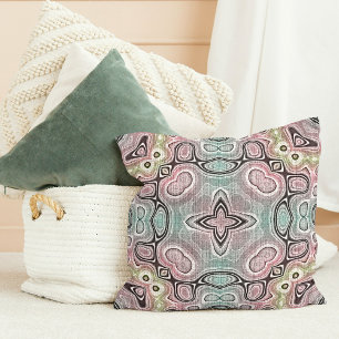 Pastel Pink Seafoam Blue Green Tribal Art Throw Pillow