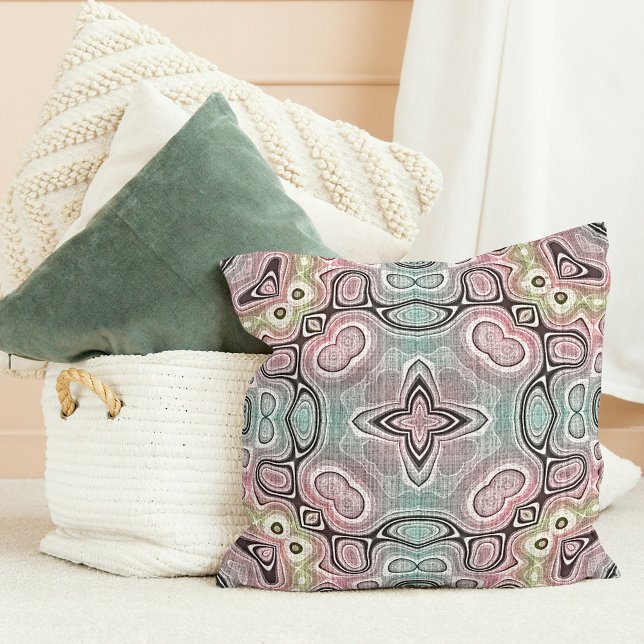 Pastel Pink Seafoam Blue Green Tribal Art Throw Pillow (Creator Uploaded)