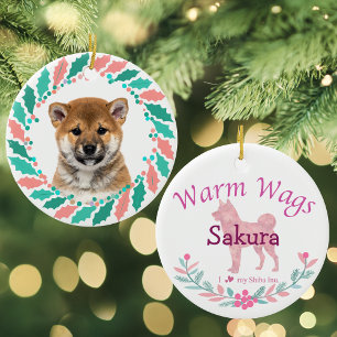 Pastel Pink Shiba Inu   Personalized Christmas Ceramic Ornament