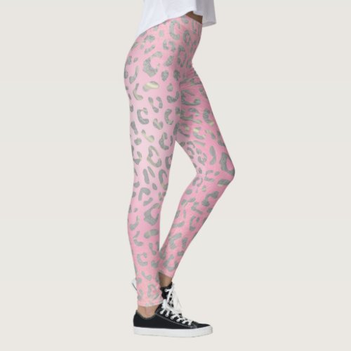Pastel Pink Silver Leopard Print Leggings