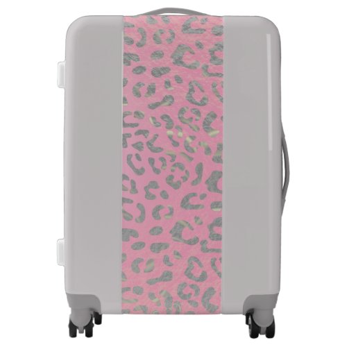 Pastel Pink Silver Leopard Print Luggage