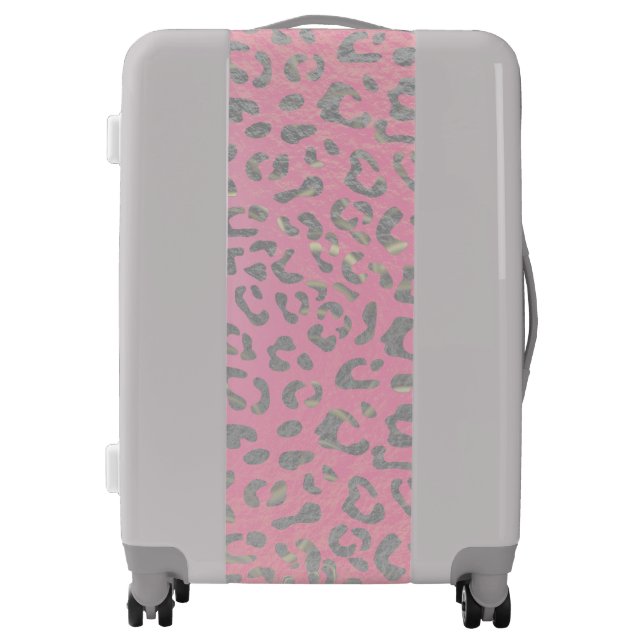 Pastel Pink Silver Leopard Print Luggage (Front)