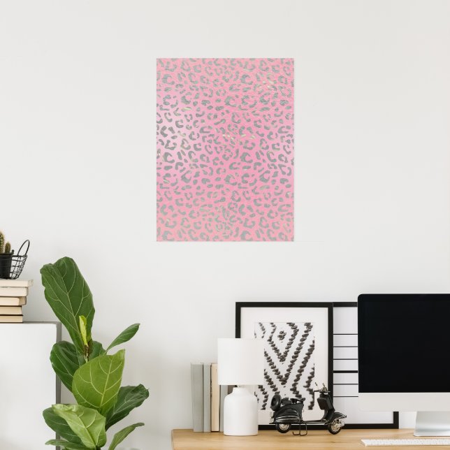 Pastel Pink Silver Leopard Print Poster (Home Office)