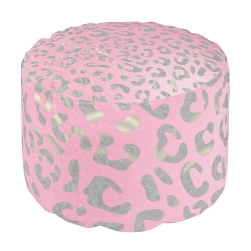 Pastel Pink Silver Leopard Print Pouf