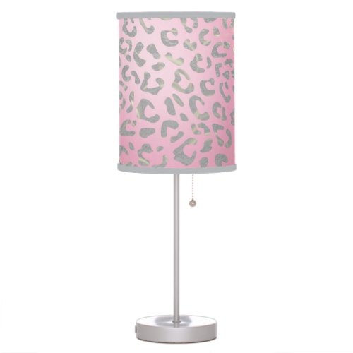 Pastel Pink Silver Leopard Print Table Lamp