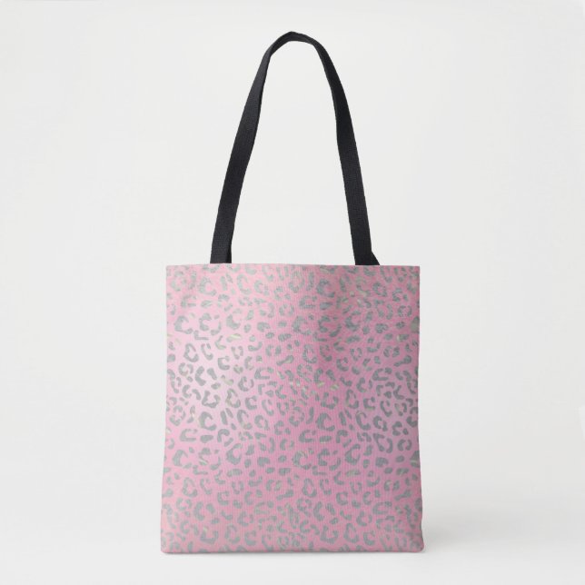 Pastel Pink Silver Leopard Print Tote Bag (Front)