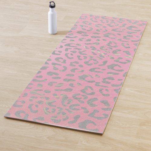 Pastel Pink Silver Leopard Print Yoga Mat