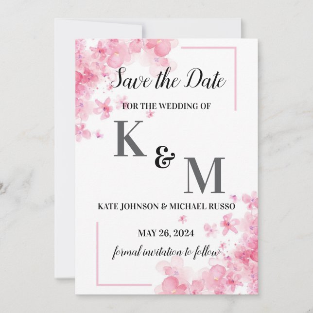Pastel Pink Simple Abstract Minimal Save The Date (Front)