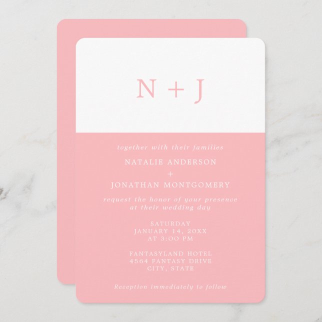 pastel pink Simple Elegant Classic Minimal Wedding Invitation (Front/Back)