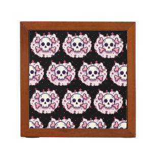 Pastel Pink Skull and Crossbones Desk Organizer