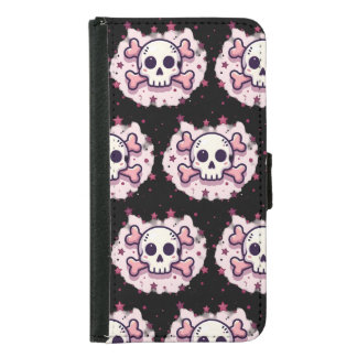 Pastel Pink Skull and Crossbones Samsung Galaxy S5 Wallet Case
