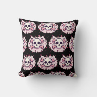 Pastel Pink Skull and Crossbones Throw Pillow