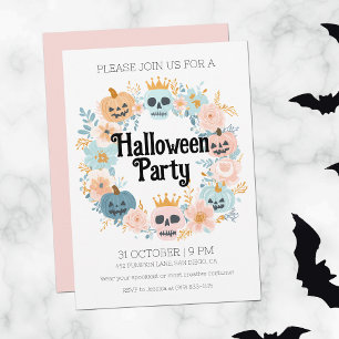 Pastel Pink Skull Pumpkin Cute Halloween Party Invitation