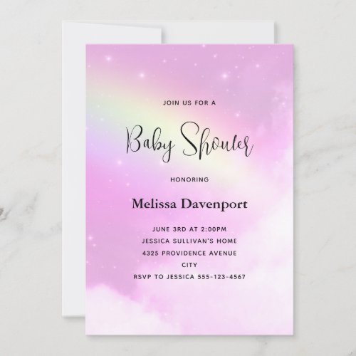  Pastel Pink Sky with Fluffy Clouds Baby Shower Invitation