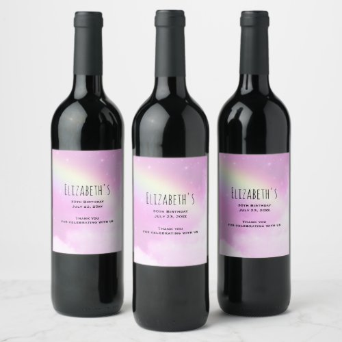 Pastel Pink Sky with Rainbow Party Thank You Wine Label