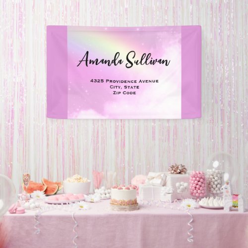Pastel Pink Sky with Yellow Rainbow Address Banner