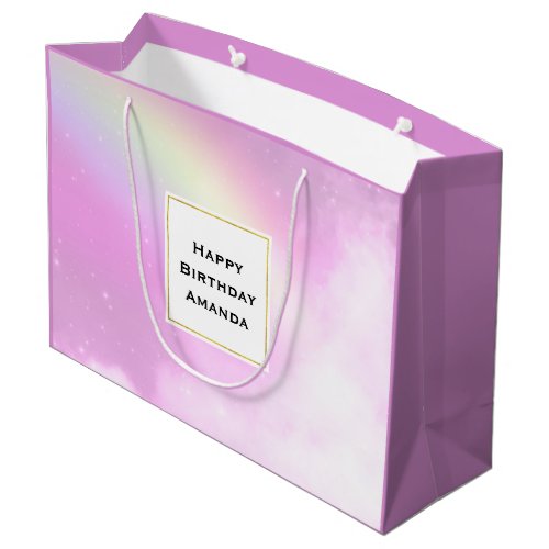 Pastel Pink Sky with Yellow Rainbow Birthday Large Gift Bag
