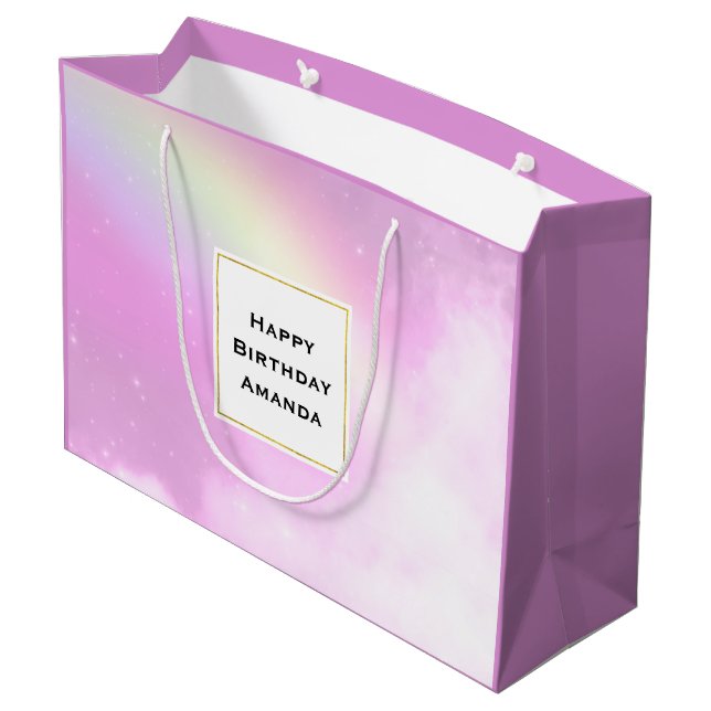 Pastel Pink Sky with Yellow Rainbow Birthday Large Gift Bag (Back Angled)