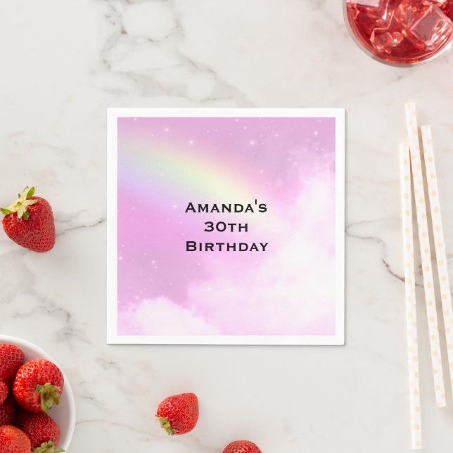 Pastel Pink Sky with Yellow Rainbow Birthday Napkins (Insitu)