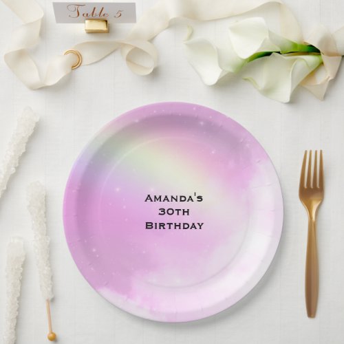 Pastel Pink Sky with Yellow Rainbow Birthday Paper Plates