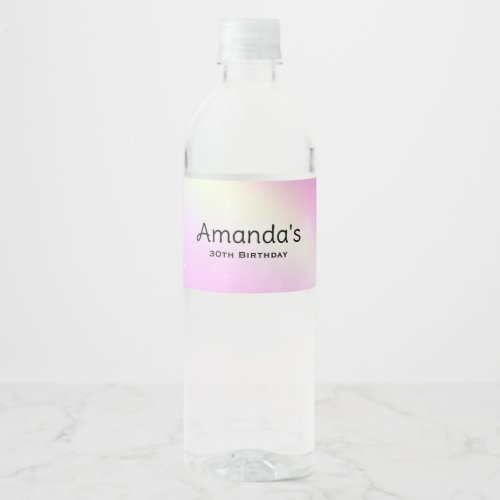 Pastel Pink Sky with Yellow Rainbow Birthday Water Bottle Label