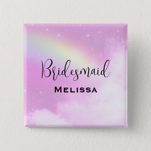 Pastel Pink Sky with Yellow Rainbow Bridesmaid Button