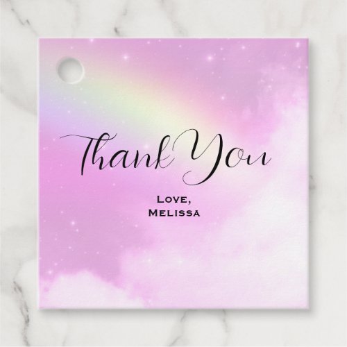 Pastel Pink Sky with Yellow Rainbow Favor Tags