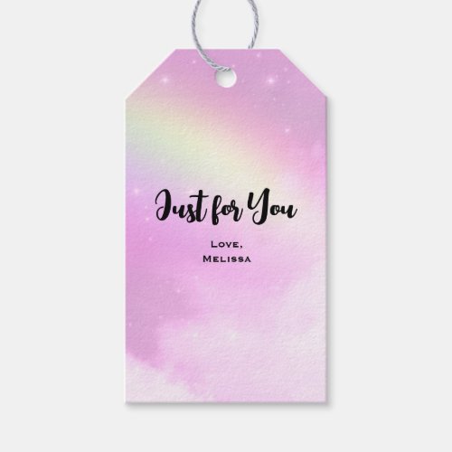 Pastel Pink Sky with Yellow Rainbow Just for You Gift Tags