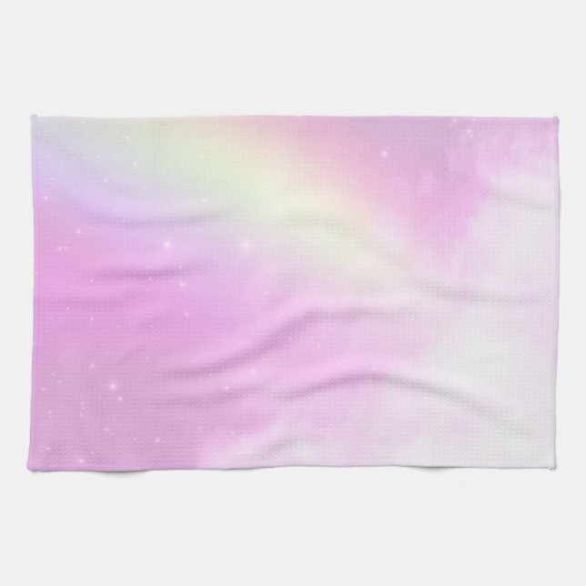 Pastel Pink Sky with Yellow Rainbow Kitchen Towel (Horizontal)