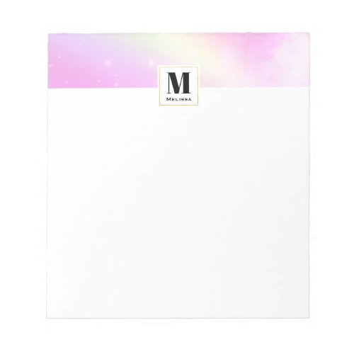 Pastel Pink Sky with Yellow Rainbow Monogram Notepad