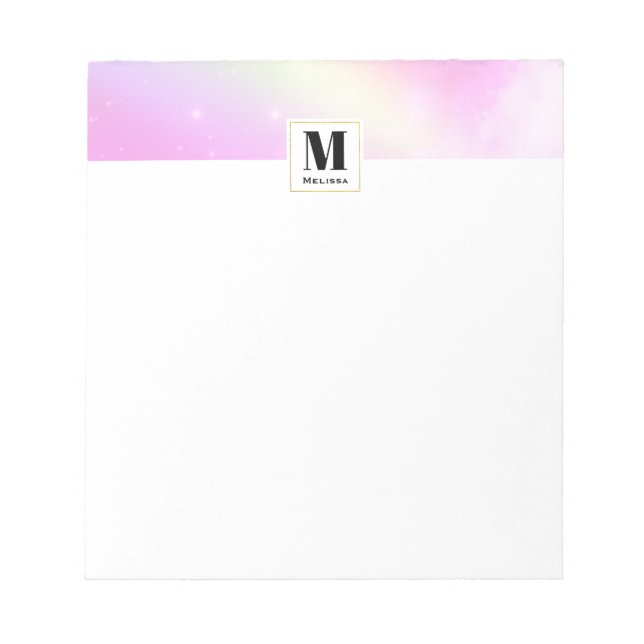 Pastel Pink Sky with Yellow Rainbow Monogram Notepad (Front)