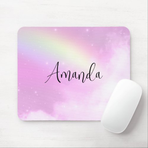 Pastel Pink Sky with Yellow Rainbow Mouse Pad