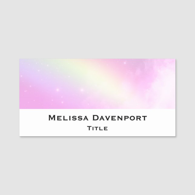 Pastel Pink Sky with Yellow Rainbow Name Tag (Front)