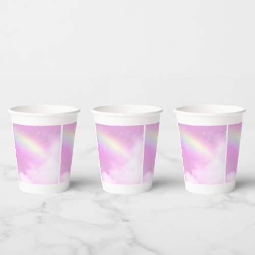 Pastel Pink Sky with Yellow Rainbow Paper Cups