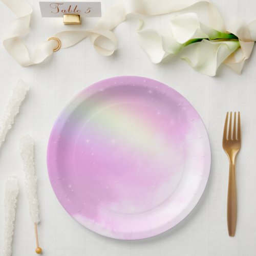Pastel Pink Sky with Yellow Rainbow Paper Plates
