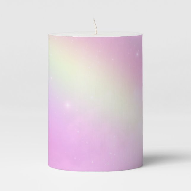 Pastel Pink Sky with Yellow Rainbow Pillar Candle (Front)